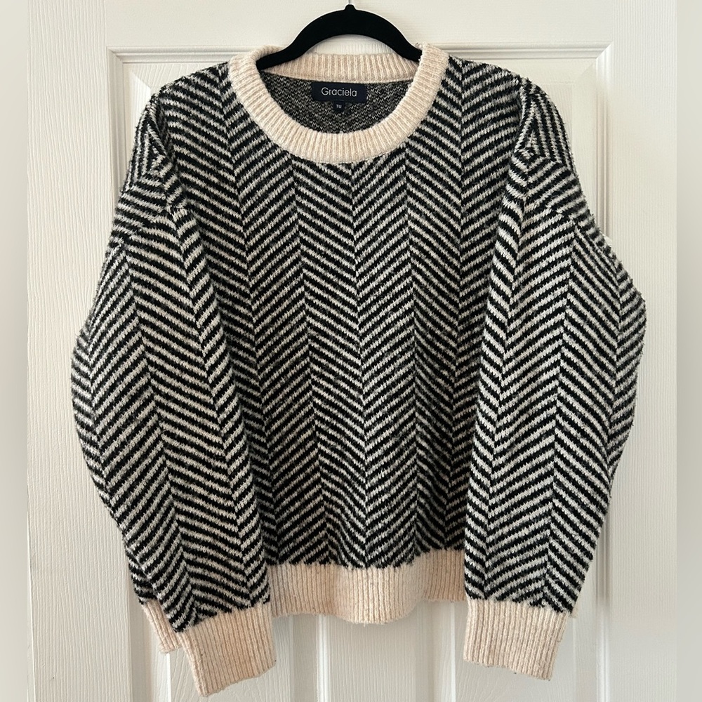 Herringbone Striped Black and White Sweater
